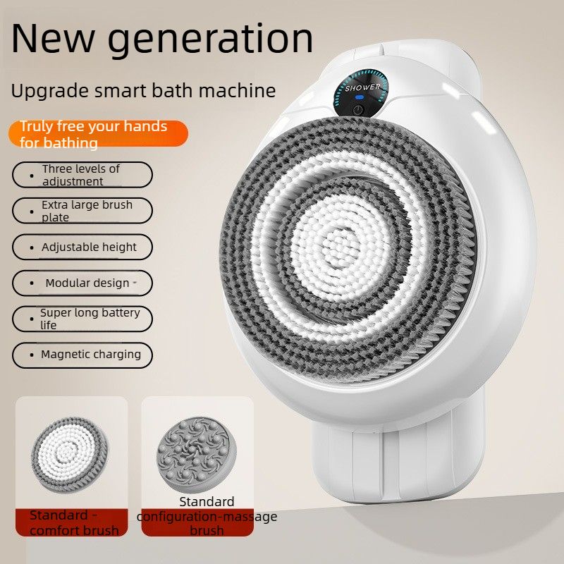 Wall-mounted automatic body bath brush with digital display and brush heads
