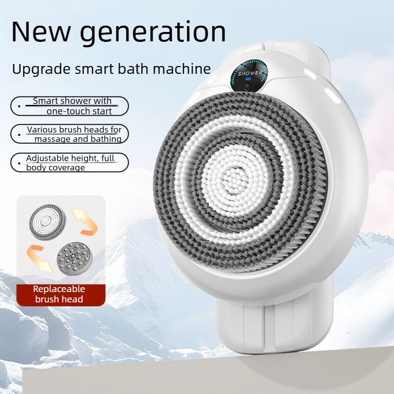 Wall-mounted automatic body bath brush with digital display and brush heads