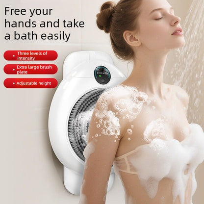 Wall-mounted automatic body bath brush with digital display and brush heads