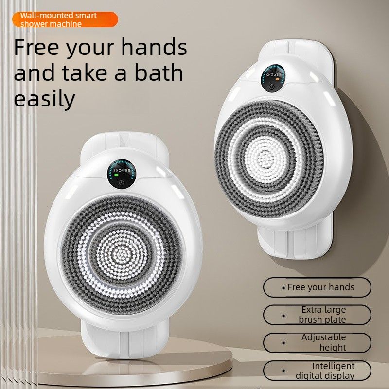Wall-mounted automatic body bath brush with digital display and brush heads