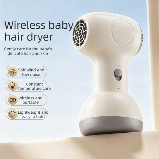 Beige cordless baby hair dryer with ergonomic handle and compact body