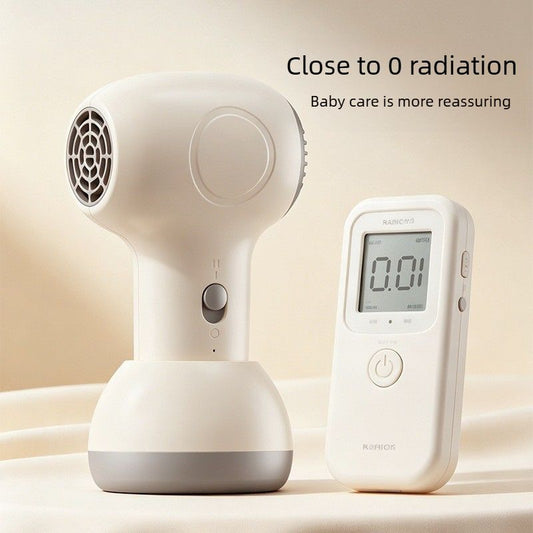 Beige cordless baby hair dryer with ergonomic handle and compact body