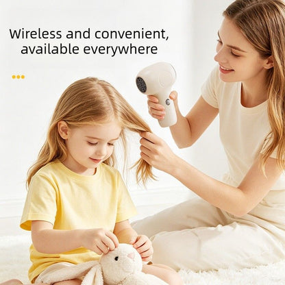 Beige cordless baby hair dryer with ergonomic handle and compact body