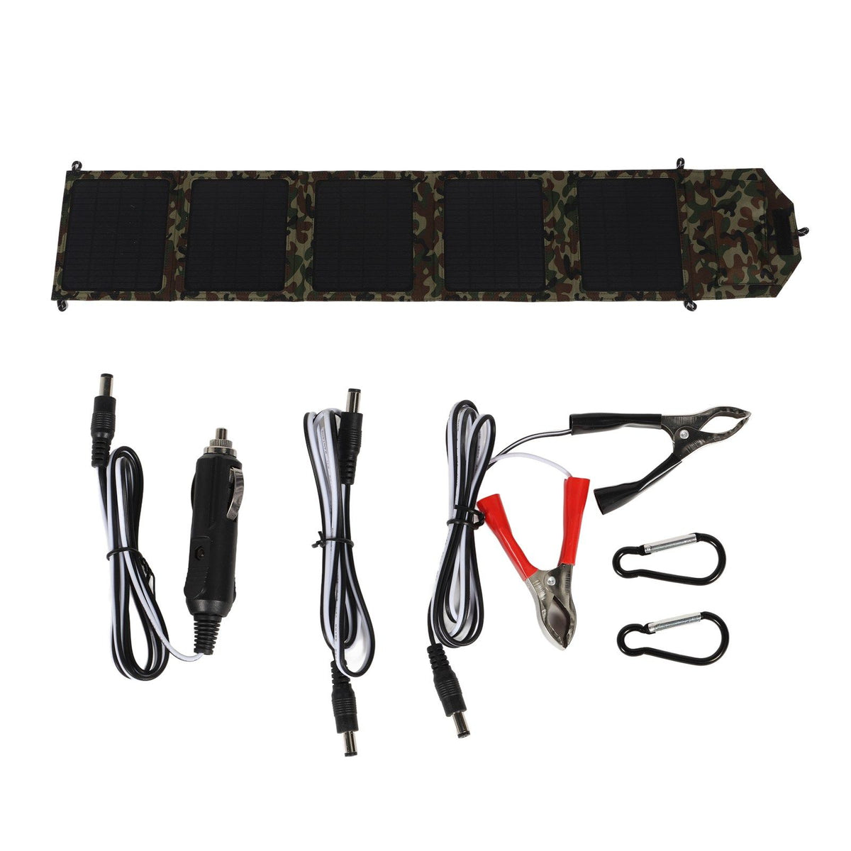 Camo 50W foldable solar panel charger kit with hard shell and USB ports