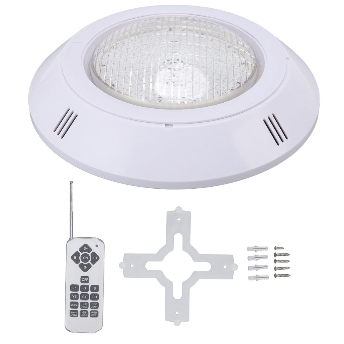 RGB pool LED light with remote control, installation panel and accessories