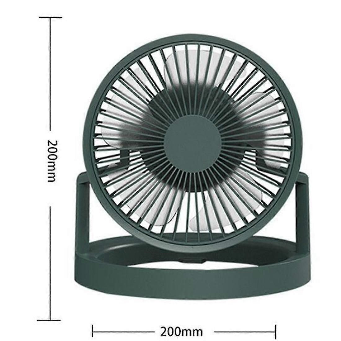 Green portable camping fan with LED light, hook and power bank function