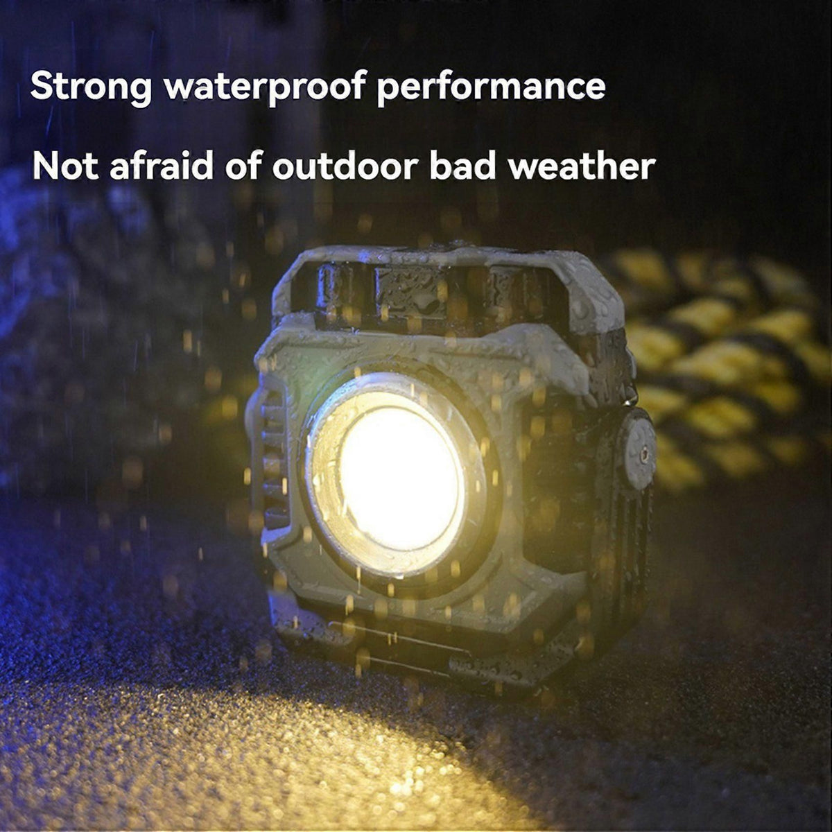 Two grey and black rechargeable camping lights with USB cables and hanging options