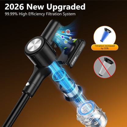 Self-standing cordless stick vacuum with LED display, floor lights and charging dock