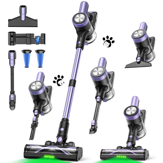 Cordless vacuum cleaner with LED display, floor brush, hose and handheld attachments