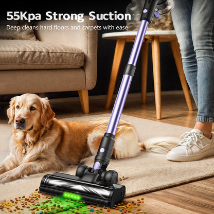 Cordless vacuum cleaner with LED display, floor brush, hose and handheld attachments