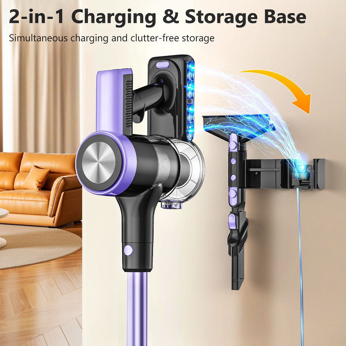 Cordless vacuum cleaner with LED display, floor brush, hose and handheld attachments