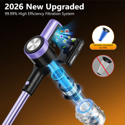 Cordless vacuum cleaner with LED display, floor brush, hose and handheld attachments