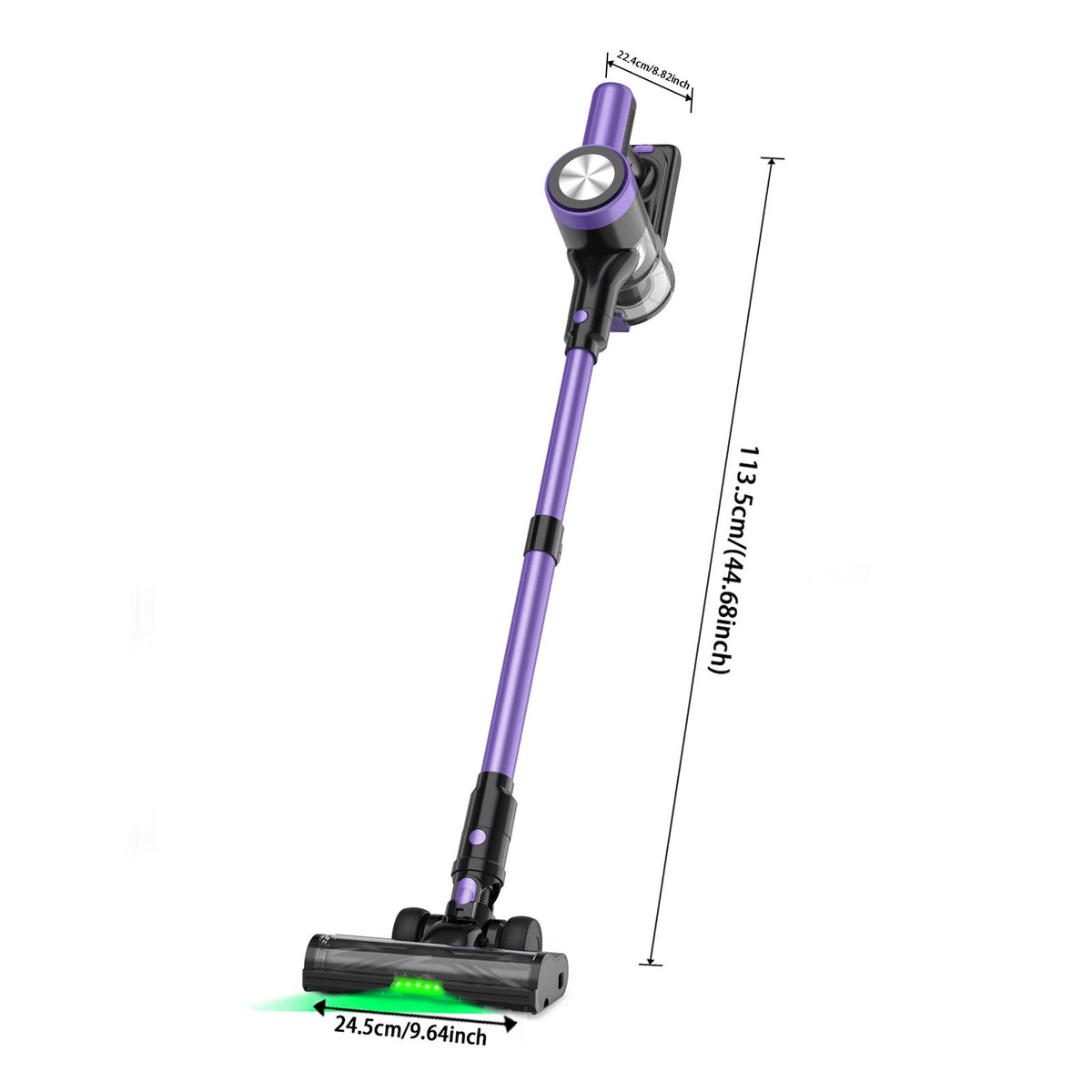 Cordless vacuum cleaner with LED display, floor brush, hose and handheld attachments