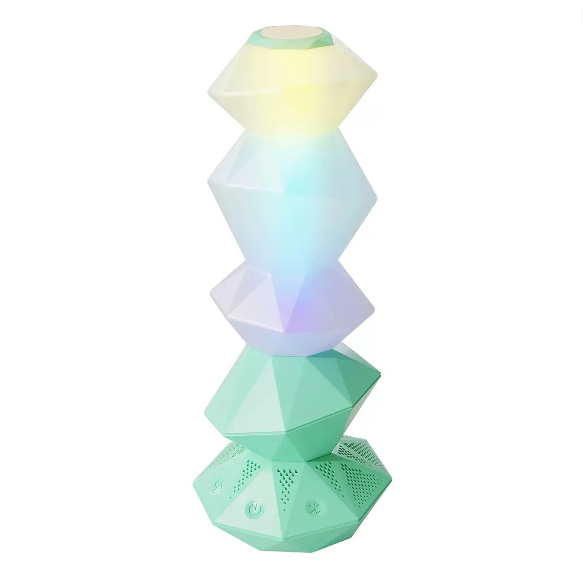Green crystal-style speaker lamp with stacked faceted design and USB power