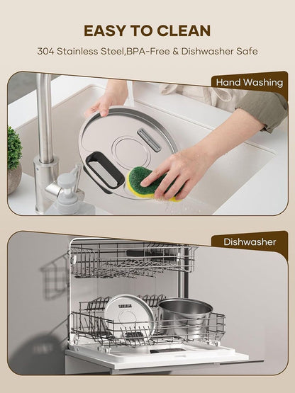 Silver stainless steel wireless pet water fountain with blue water level window