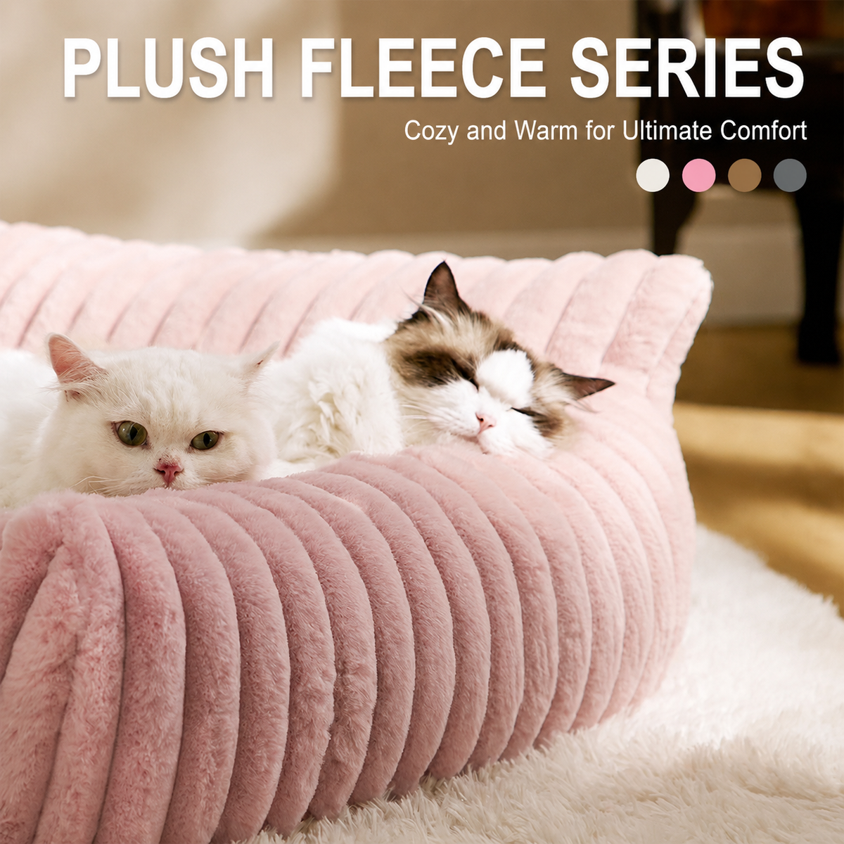 Brown faux fur pet sofa bed with raised bolster sides and deep cushion