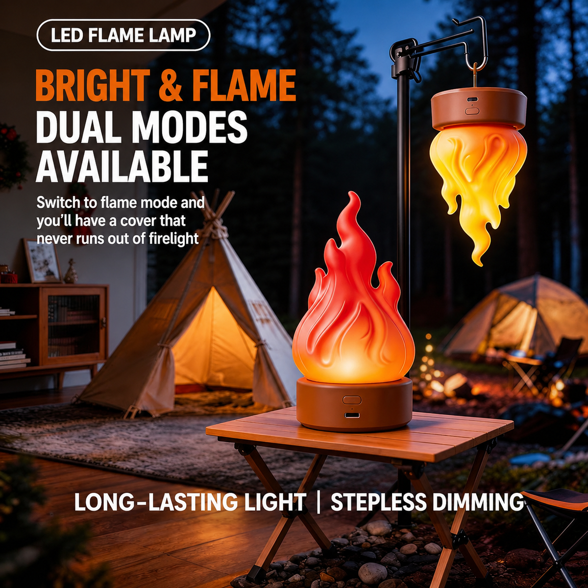 Red LED flame night light with cylindrical base