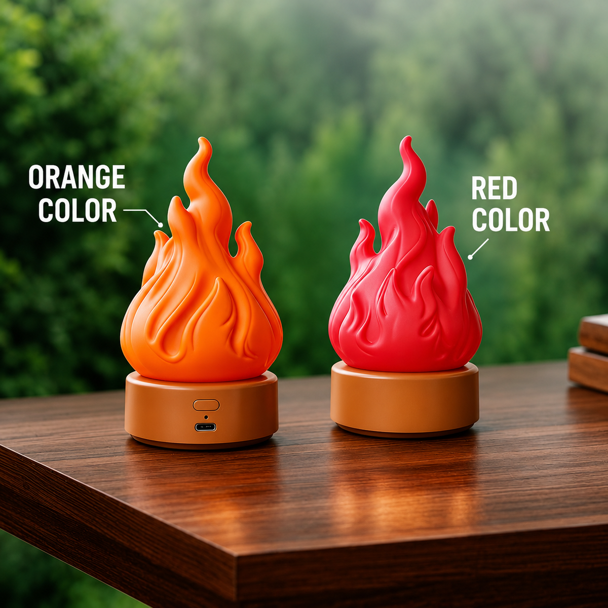 Red LED flame night light with cylindrical base