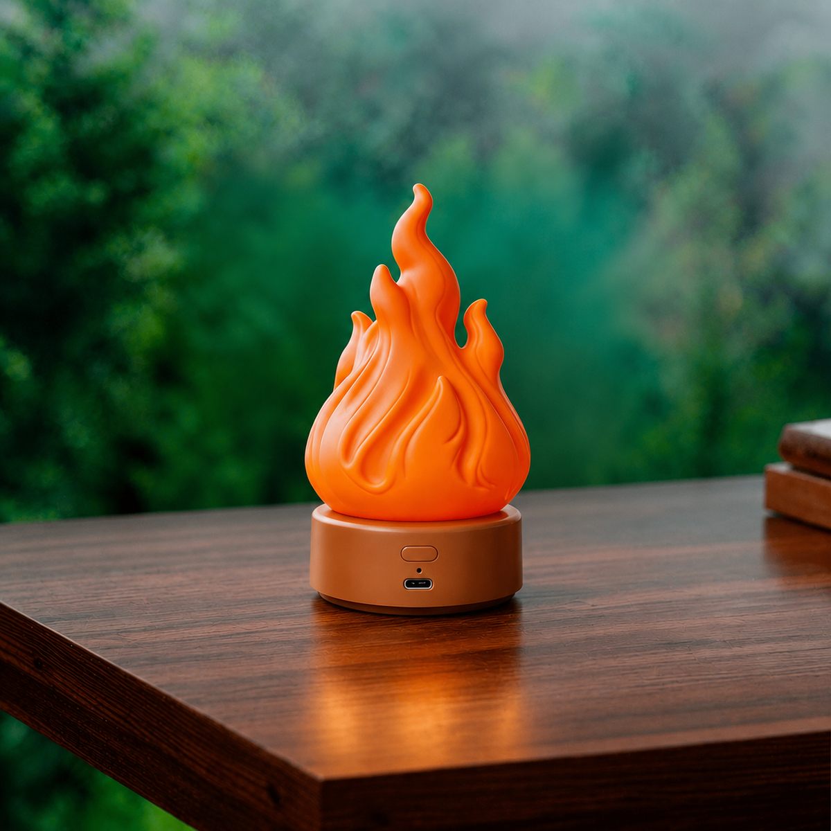 Red LED flame night light with cylindrical base