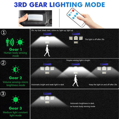 Four-head solar motion sensor wall light with separate solar panel and adjustable heads