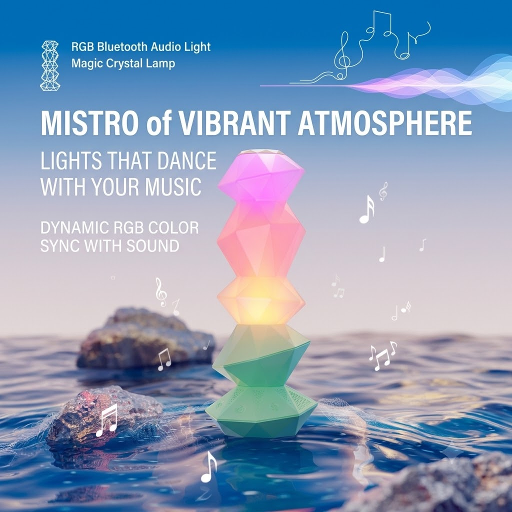 Crystal-style RGB lamp with remote wand and Bluetooth speaker base