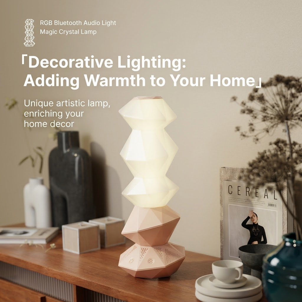 Crystal-style RGB lamp with remote wand and Bluetooth speaker base