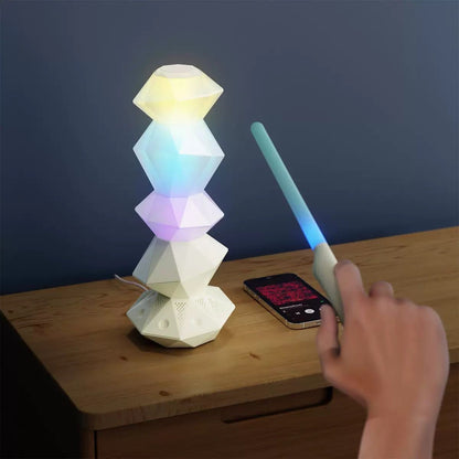 Crystal-style RGB lamp with remote wand and Bluetooth speaker base