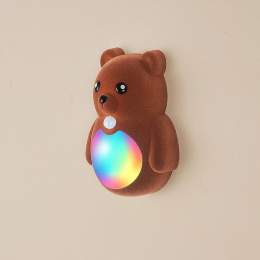 Brown cartoon bear motion sensor night light with soft plush surface