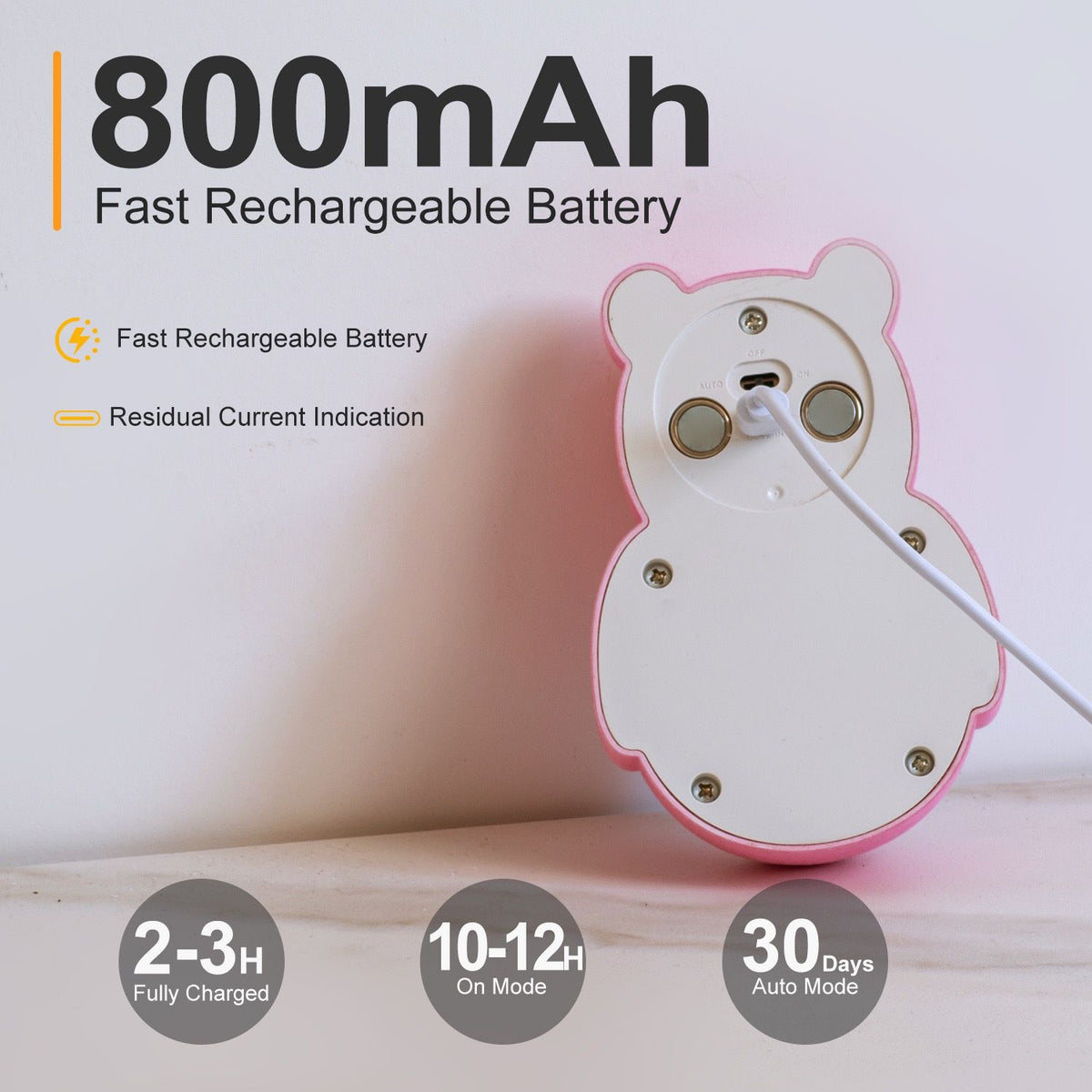 Brown cartoon bear motion sensor night light with soft plush surface