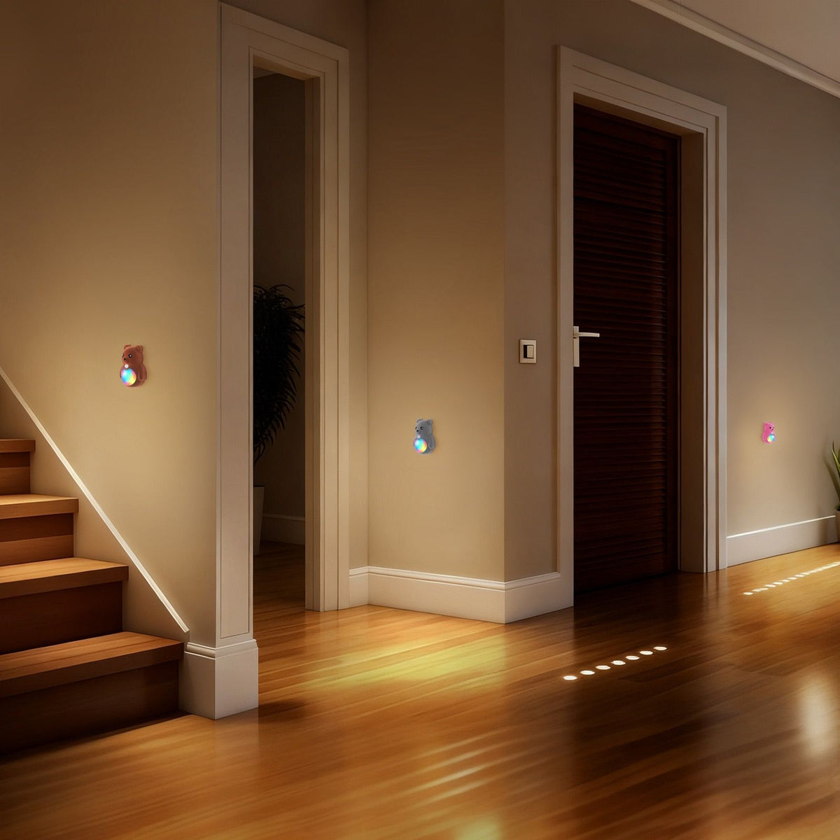 Brown cartoon bear motion sensor night light with soft plush surface