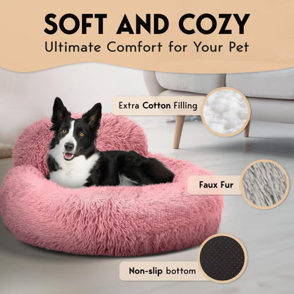 Navy plush donut pet bed with raised rim for cats and dogs
