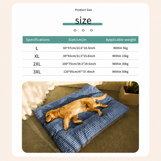 Blue soft pet sleeping mat with ribbed surface and waterproof non-slip base