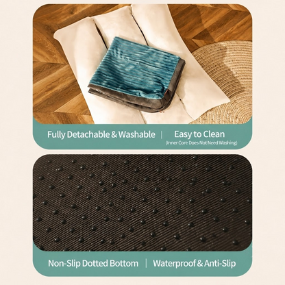 Blue soft pet sleeping mat with ribbed surface and waterproof non-slip base
