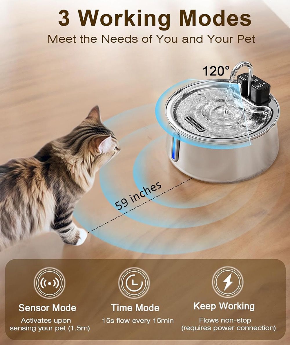 Stainless steel 4 litre pet water fountain with sensor and water window