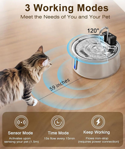 Stainless steel 4 litre pet water fountain with sensor and water window
