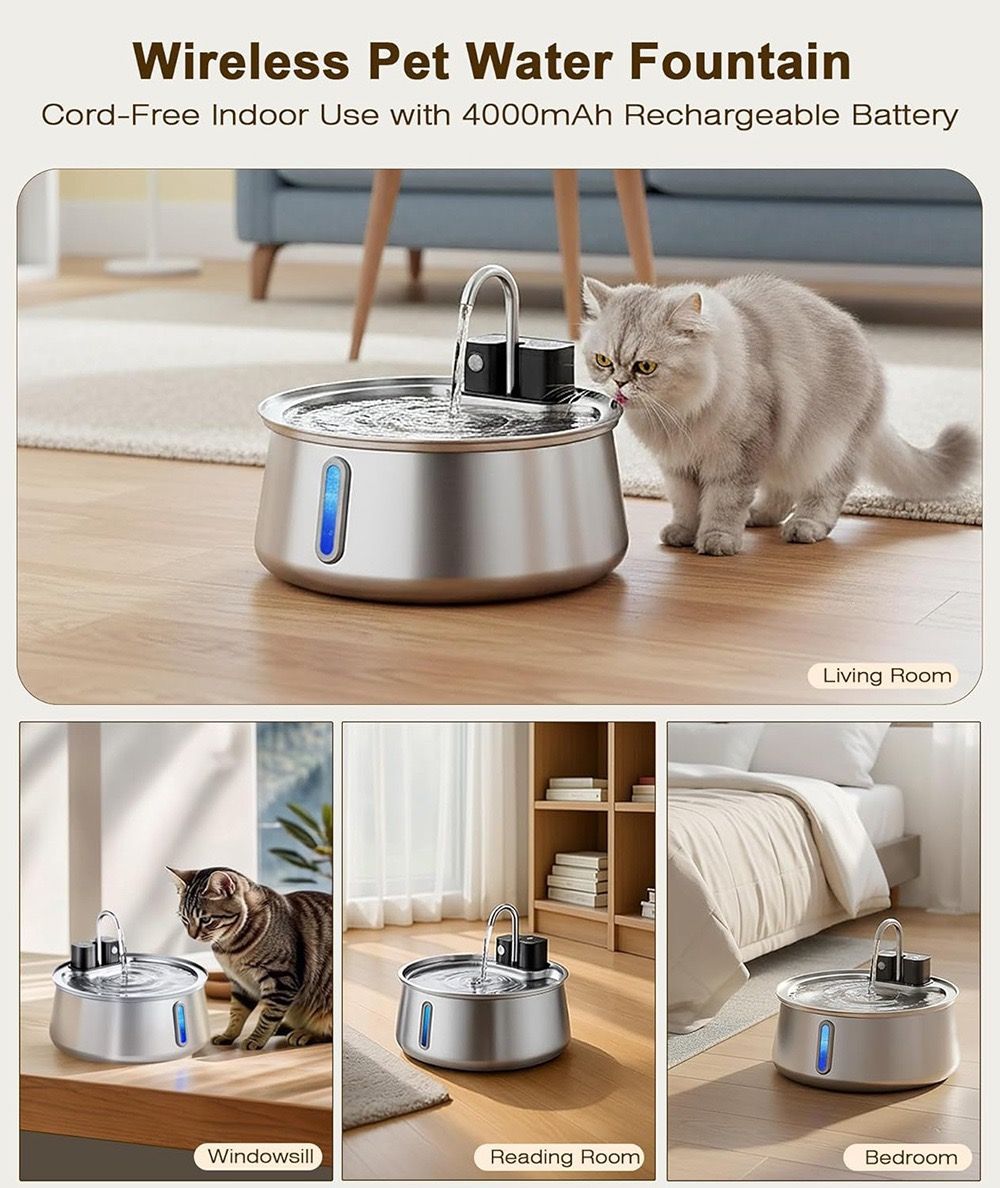 Stainless steel 4 litre pet water fountain with sensor and water window