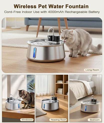 Stainless steel 4 litre pet water fountain with sensor and water window