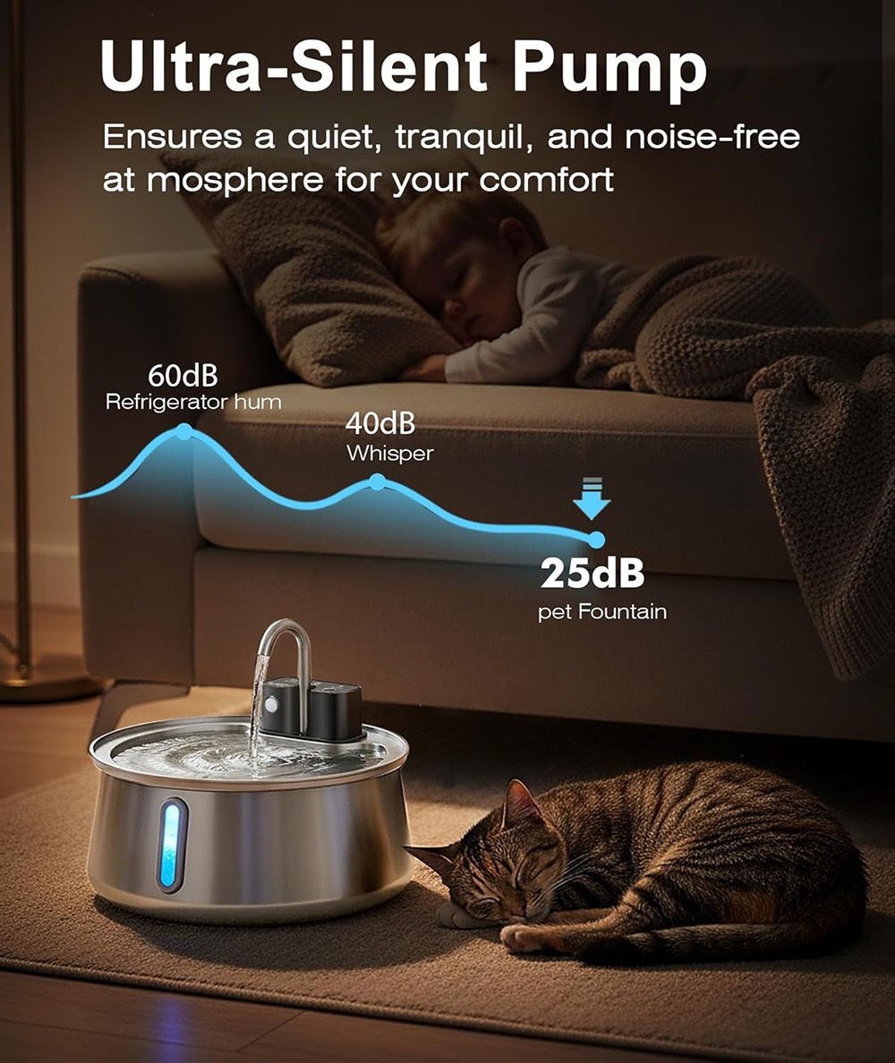 Stainless steel 4 litre pet water fountain with sensor and water window