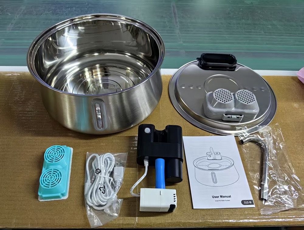 Stainless steel 4 litre pet water fountain with sensor and water window