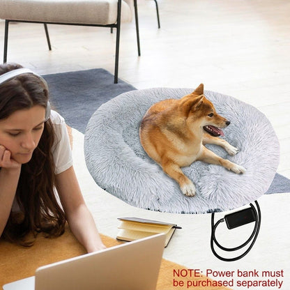 Semi-enclosed USB heated pet bed with plush fleece and removable cover