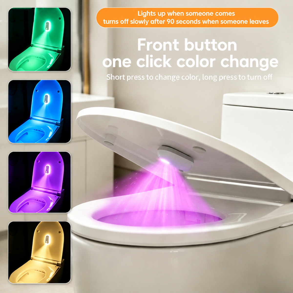 Pebble-shaped rechargeable toilet night light with UV steriliser and RGB glow
