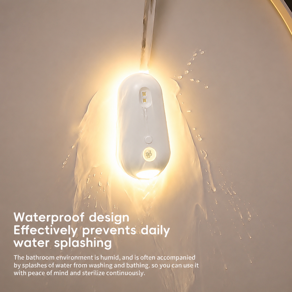Pebble-shaped rechargeable toilet night light with UV steriliser and RGB glow