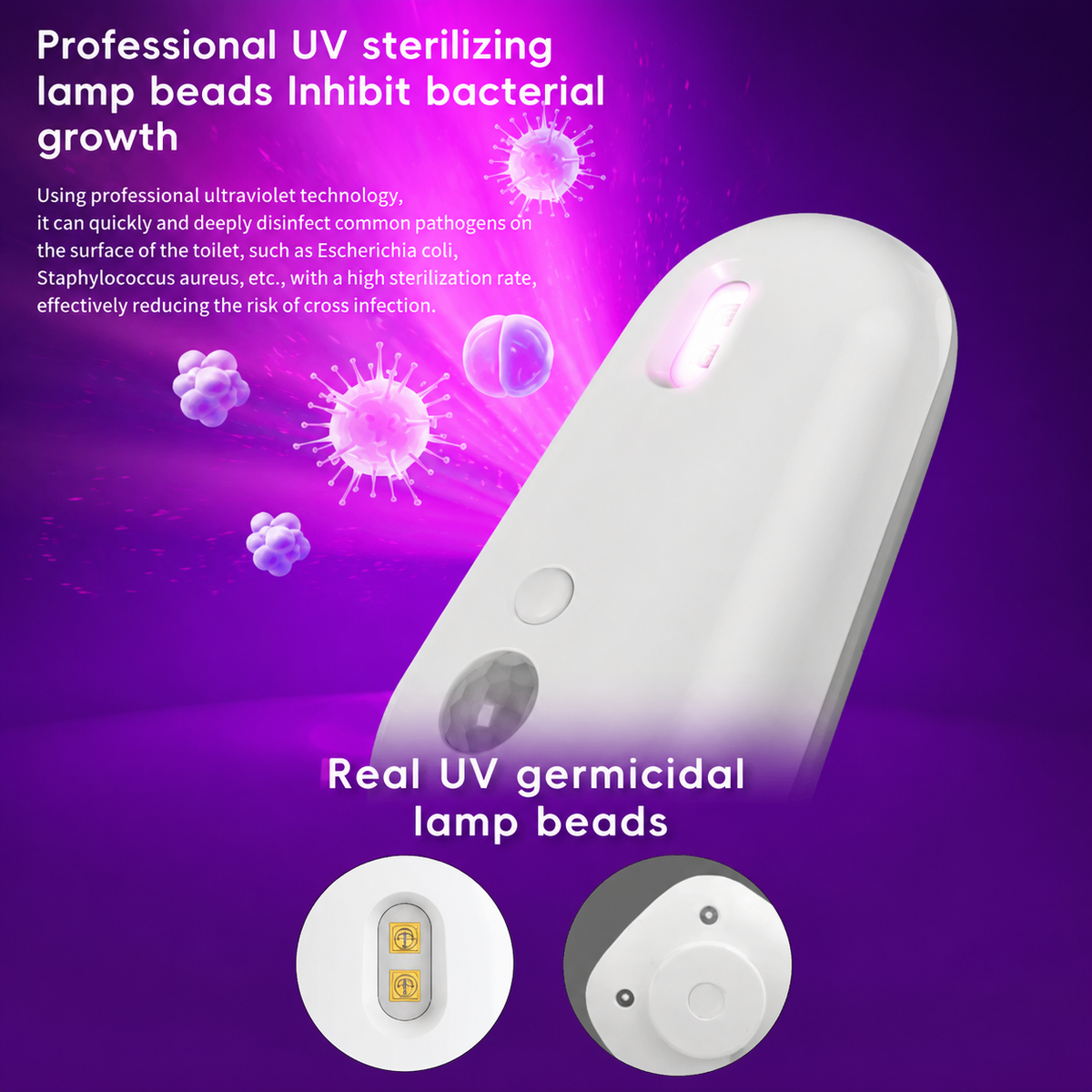 Pebble-shaped rechargeable toilet night light with UV steriliser and RGB glow
