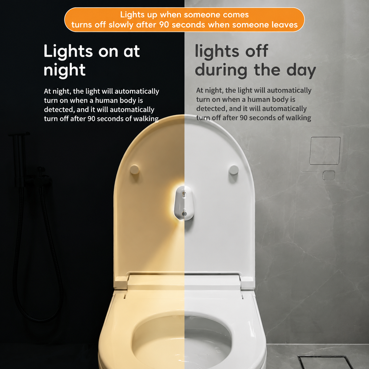 Pebble-shaped rechargeable toilet night light with UV steriliser and RGB glow