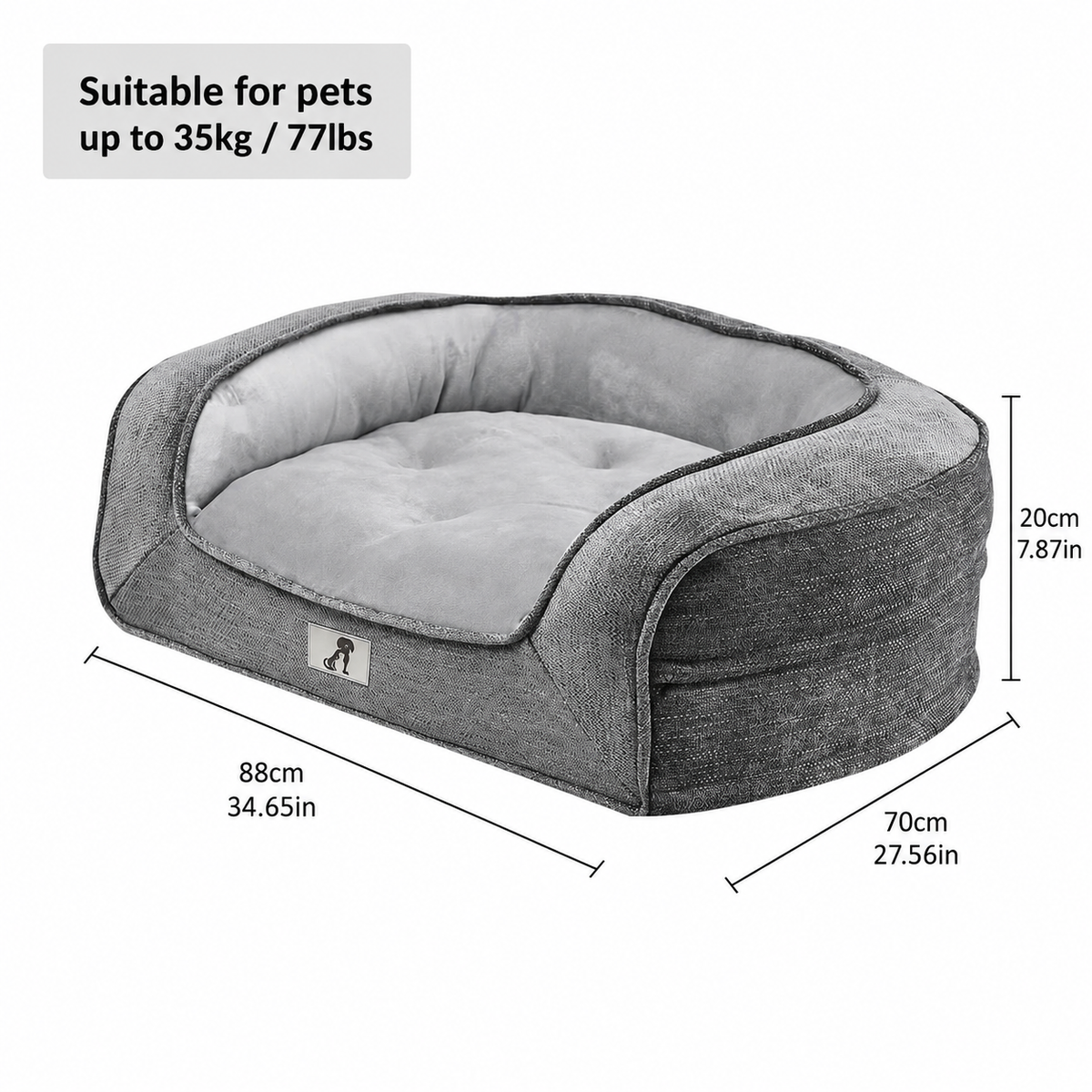 Pink orthopaedic pet sofa bed with bolstered edges and a removable cover