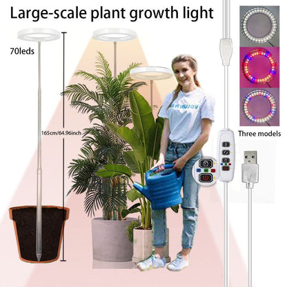 White USB floor plant grow light with ring LED head and telescopic stake