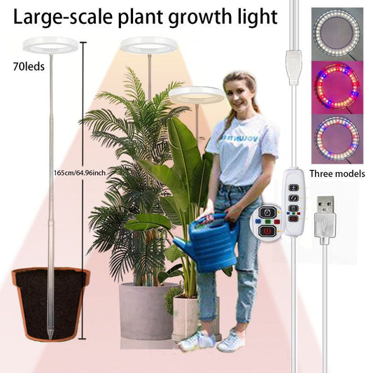 White USB floor plant grow light with ring LED head and telescopic stake