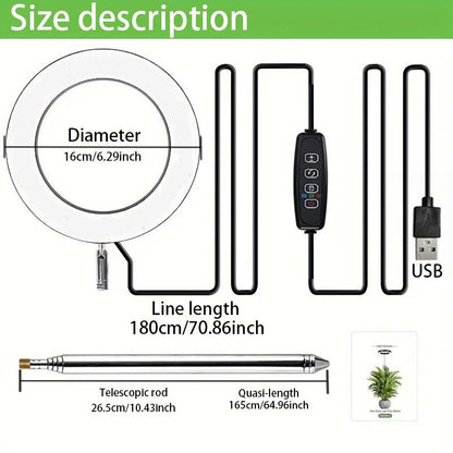 White USB floor plant grow light with ring LED head and telescopic stake