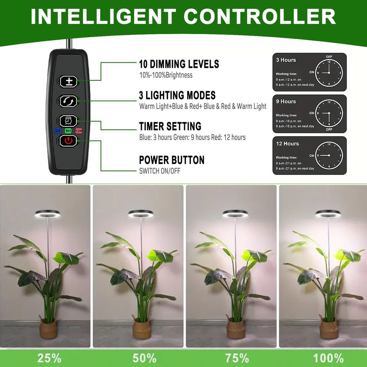 White USB floor plant grow light with ring LED head and telescopic stake