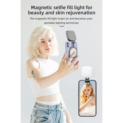 Black folding magnetic LED selfie light with mirror and phone mount